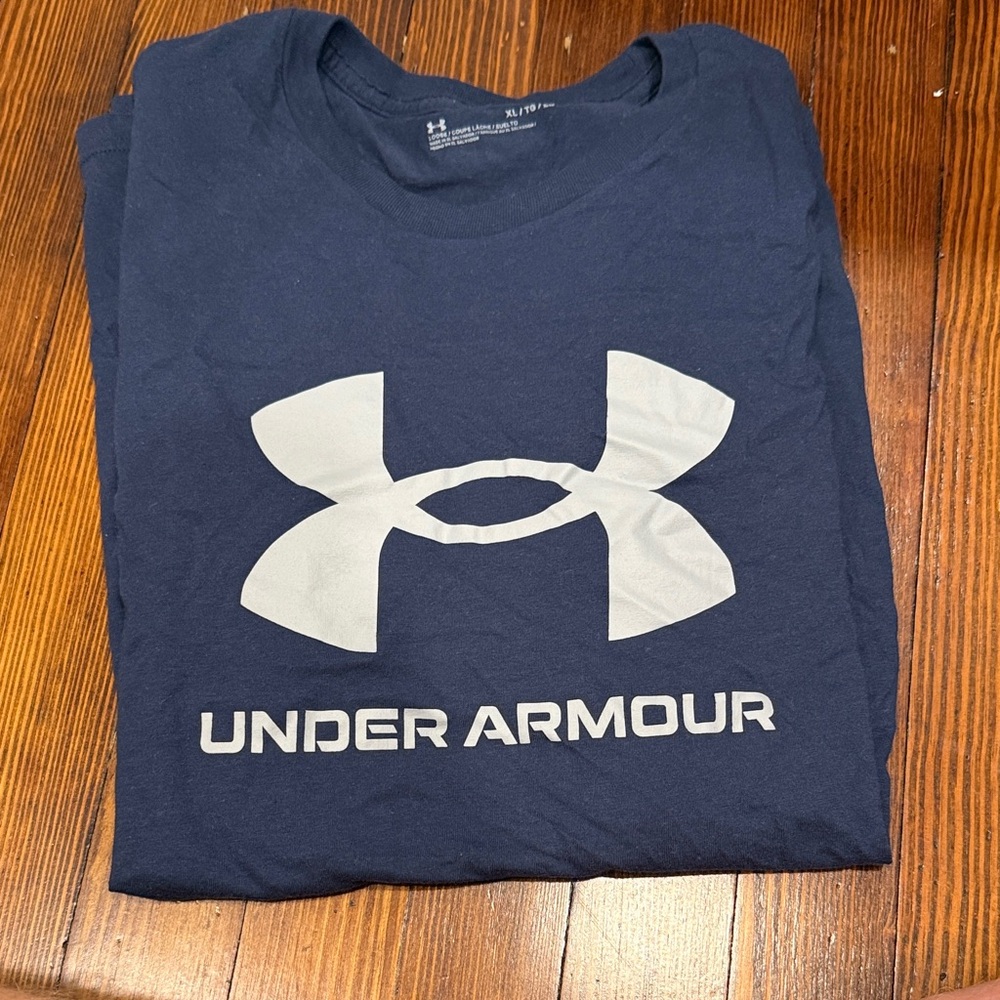 Under Armour Men's Dark Blue Tee with White Logo